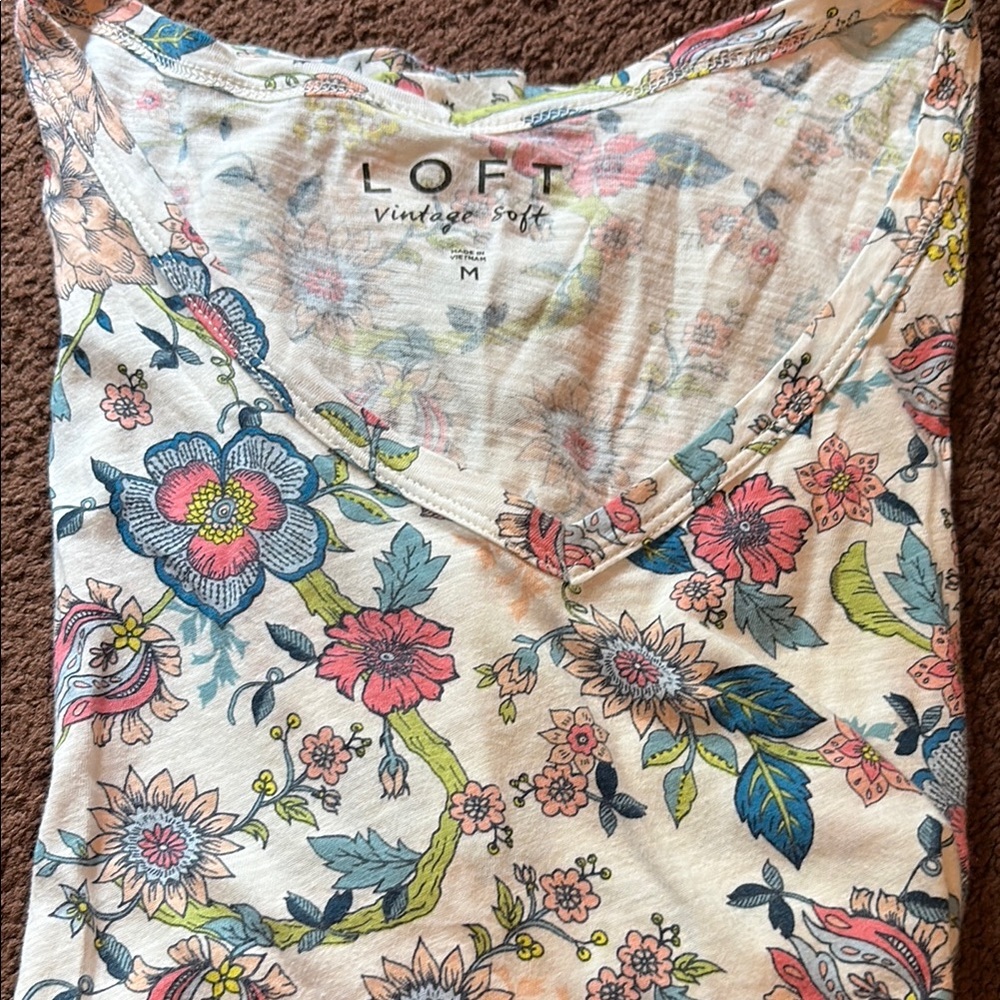 LOFT Pink and Orange Sleeveless Fitted T-Shirt